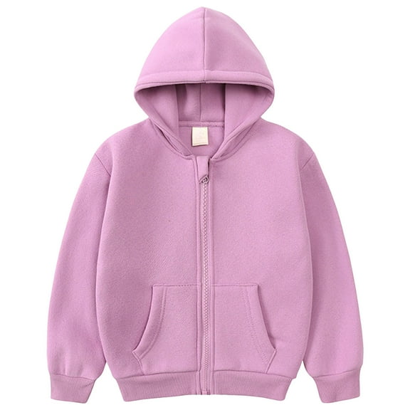 KPOPLK Big Girls Zip Up Hoodie Kids Full Zipper Hooded Fashion Sweatshirt(Purple##5,6-7 Years)