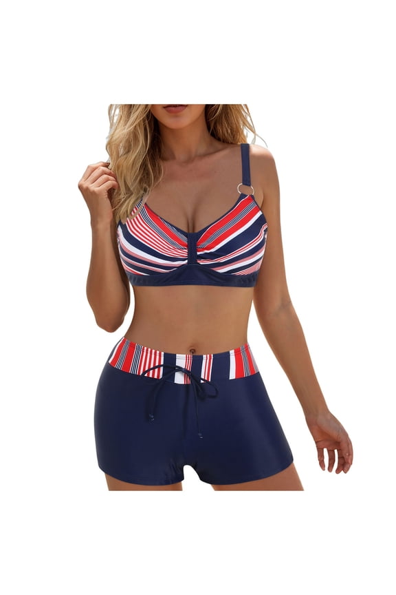 Bikini Set for Women 2PCS Swimsuits Low Rise Crisscross Back Self Tie Straps Bathing Suit(S,Dark Blue)