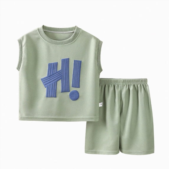 KPOPLK Boy Clothes Toddler Baby Boys Summer Outfits Sleeveless Solid color T-Shirt Shorts Set(18-24 Months,Green)