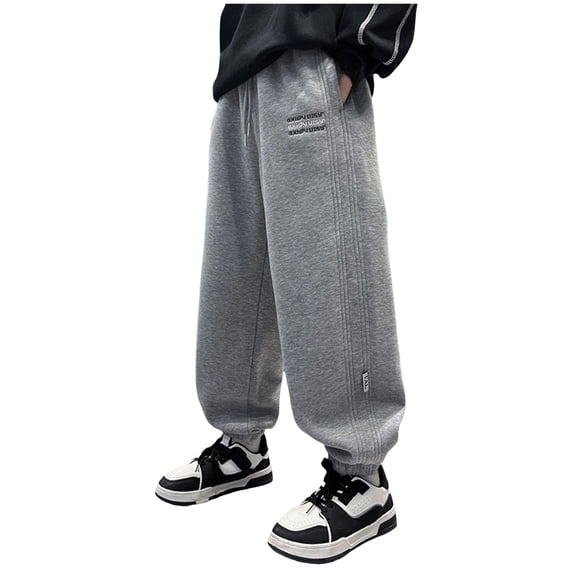 KPOPLK Boy's Baggy Pants Clothing Letter Elastic High Waisted Clothes Wide Leg Sweatpants Athletic Track Pants Joggers Size 10-12 Years,Grey
