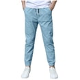 thumbnail image 1 of KPOPLK Boy's Baggy Sweat Pants Kids Boy Wide Leg Clothes Lounge Summer Toddler Boy Trousers Clothing with Pockets Size 11-12 Years,Light Blue, 1 of 8