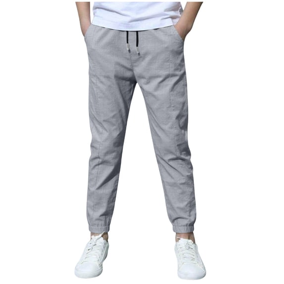 KPOPLK Boy's Cargo Joggers Pants Youth Quick Dry Hiking Lightweight Pants for Sports Outdoor with Pockets Size 10-11 Years,Grey