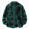 thumbnail image 1 of KPOPLK Boy's Flannel Plaid Shirt Teen Colorblock Long Sleeve Button Down Lapel Top for Boys Fall Winter Clothes 5-15 Years Size 13-14 Years,Dark Green, 1 of 5