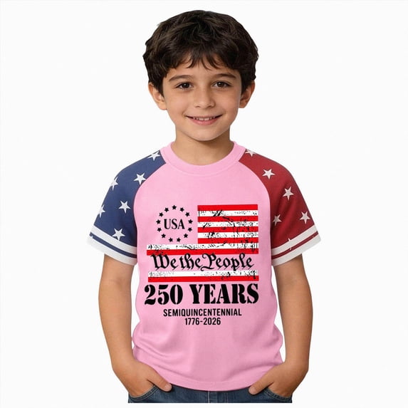 KPOPLK Boys 4th of July Short SleeveT-shirt Toddler Boy Flag Print Independence Day Short Sleeve Tee Top Size 2-3 Years,Pink