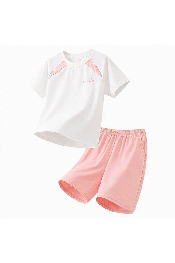 Boys Active Shorts Set - 2 Piece Dry Fit T-Shirt and Performance Gym Shorts - Activewear Clothing Set for Boys Size 5-6 Years,Pink