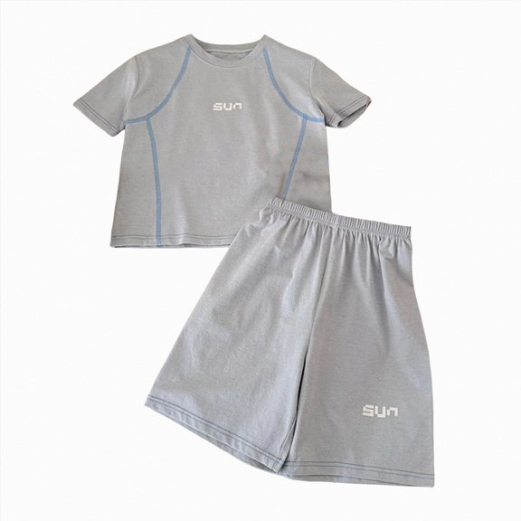 KPOPLK Boys Athletic Shorts Set for 1-12Y Outfit Clothes Teen Breathable Performance Graphic Tee and Mesh Gym Shorts 2 Piece Size 9-10 Years,Light Blue