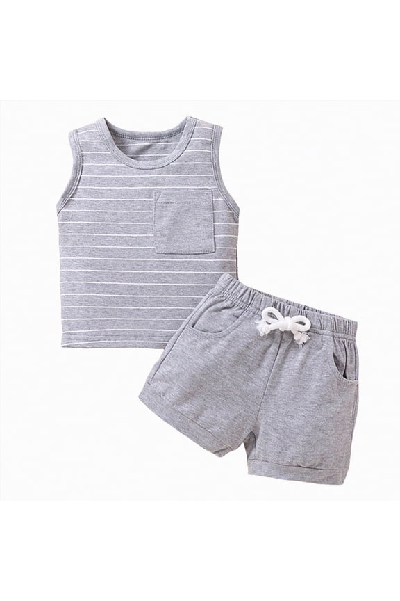 Boys Athletic Tank Tops Breathable Undershirts Toddler Baby Boys Striped Sleeveless T-Shirts for Kids Size 18-24 Months,Grey