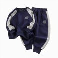thumbnail image 1 of KPOPLK Boys Clothes 2 Piece Long Sleeve Pullover Sweatshirt and Sweatpants Set Fall Winter Casual Outfits Set 1-9 Years Blue Size 4-5 Years, 1 of 2