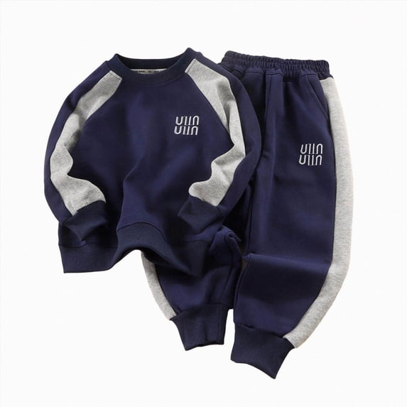 KPOPLK Boys Clothes 2 Piece Long Sleeve Pullover Sweatshirt and Sweatpants Set Fall Winter Casual Outfits Set 1-9 Years Blue Size 4-5 Years