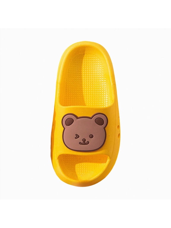 Boys Cloud Wide Slides for Kids – Non-Slip Summer Slippers Lightweight Beach, Pool, and Indoor Shower Sandals Size 7,Yellow