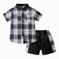 thumbnail image 1 of KPOPLK Boys Fall Outfits 2Piece Casual Checkered Short Sleeve Shirt and Short Set Kids Warm Clothes Sset for Kids 4T 5T 6T 7T 8T 9T Size 5-6 Years, 1 of 4