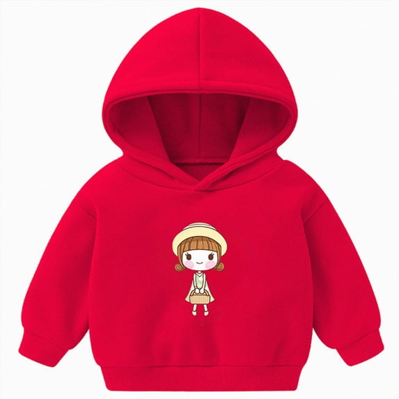 KPOPLK Boys Fashion Hoodies 1T 2T 3T 4T Kids Long Sleeve Graphic Print Hooded Sweatshirts Top Red Size 18-24 Months