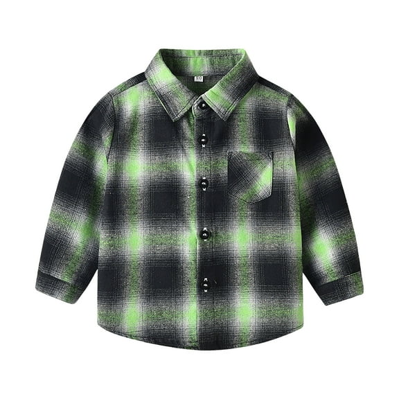 KPOPLK Boys Flannel Shirt Toddler Plaid Shirt Long Sleeve Button Down Shirts Kids Casual Tops(7-8 Years,Light Green)