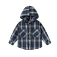 thumbnail image 1 of KPOPLK Boys Flannel Shirts Toddler Plaid Shacket Kids Button Down Long Sleeve Shirt Family Matching Outfits(12-18 Months,Navy), 1 of 2