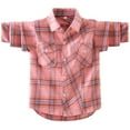 thumbnail image 1 of KPOPLK Boys Girls Flannel Plaid Shirt Jacket Long Sleeve Lapel Button Down Pocketed Shirts Regular Fit Casual Fall Coat(6-7 Years,Pink), 1 of 2