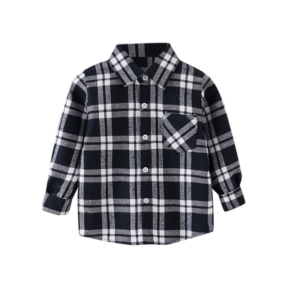 KPOPLK Boys Girls Flannel Plaid Shirt Jacket Long Sleeve Lapel Button Down Shirts Pocketed Regular Fit Casual Fall Coat(12-18 Months,Grey)