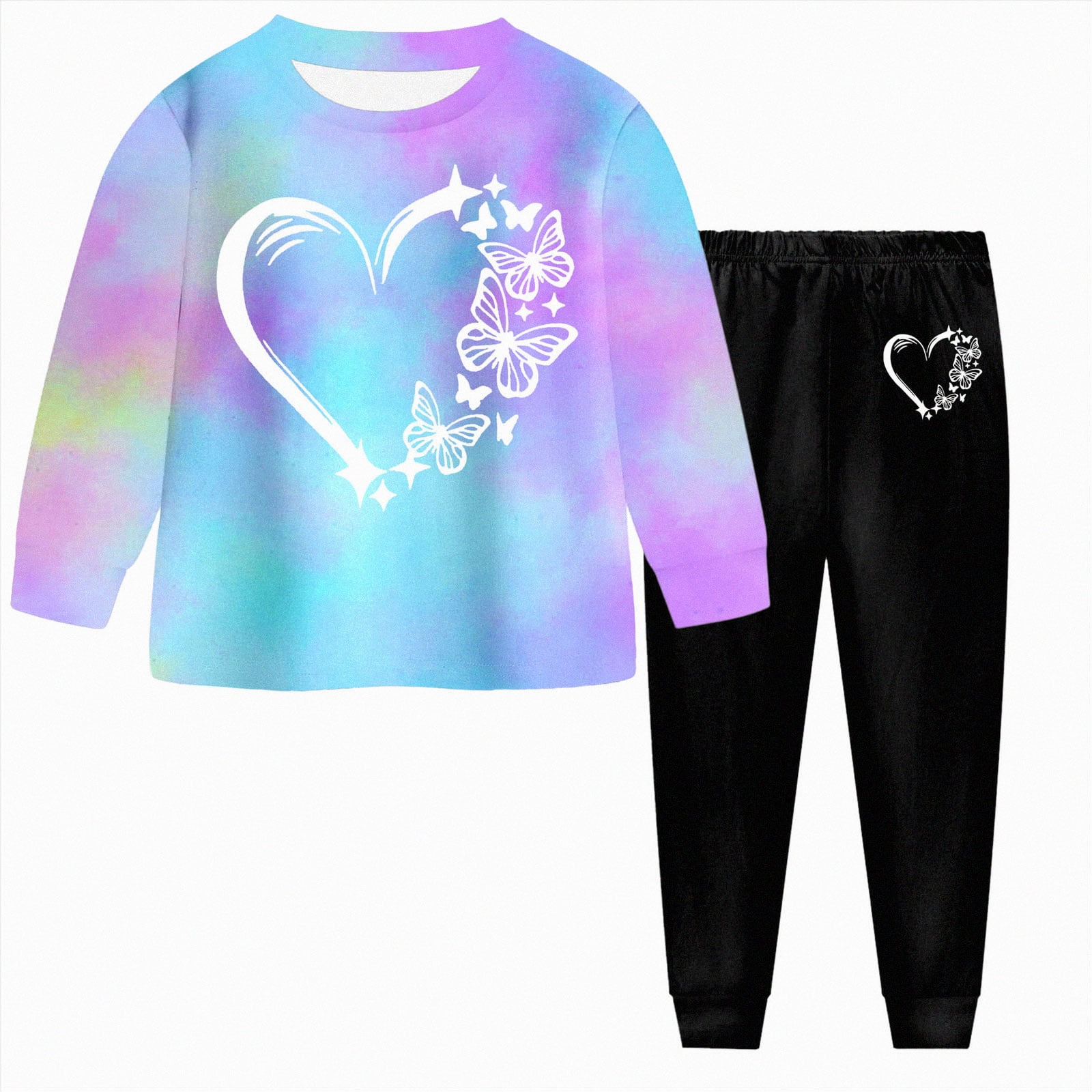 Boys Girls Outfit Sets 2-8 Years Kids Fall Soft Clothes Casual Cotton Long Sleeve Graphic Print T Shirts and Pants 2 Piece Clothes Blue Size 7-8 Years