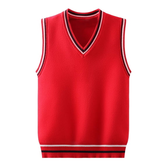 KPOPLK Boys Girls School Uniform Sweater Vest V Neck Soft Comfy Pullover Trendy Argyle Knitted Waistcoat Vest Size 9-11Years,Red