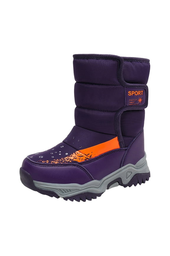 Boys Girls Snow Boots Waterproof Hook and Loop Mid Calf Lining Winter Shoes for Little/Big Kids(5.5,F3-Purple)