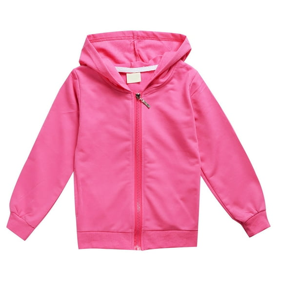 KPOPLK Boys Girls Sweatshirts Hoodies Solid Color Tops Long Sleeve Outfits Pullover with Pocket Outwear Clothes(100,Hot Pink)