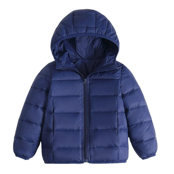 KPOPLK Boys Girls Winter Coat Lightweight Packable Hooded Puffer Jacket for Kids Toddler Water Resistant Padded puffer Coat(3-4 Years,Navy)