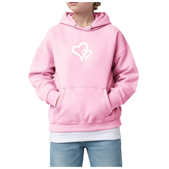 KPOPLK Boys Light Weight Long Sleeve Hooded T-shirt Casual Solid Pullover Hoodie with Pocket(13-14 Years,Pink)