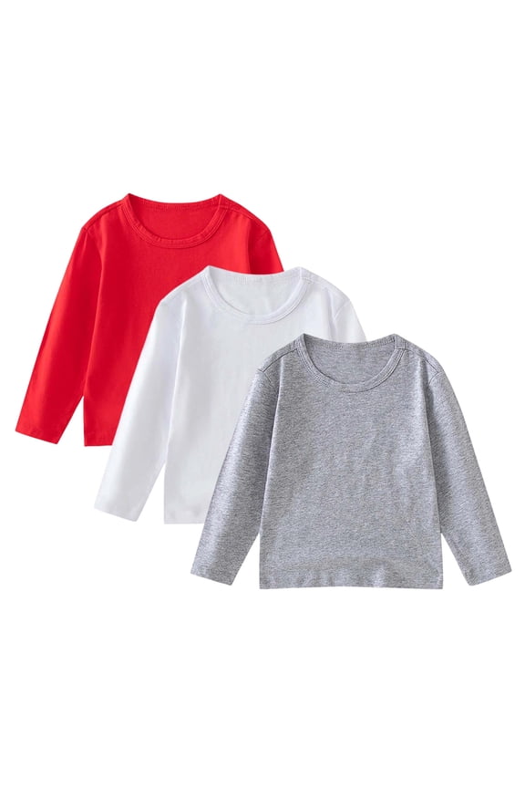 Boys' Long Sleeve Tees 1-12 Years Tagless Crewneck Cotton Shirt Soft Solid Color Basic T-shirt Size 5-6 Years