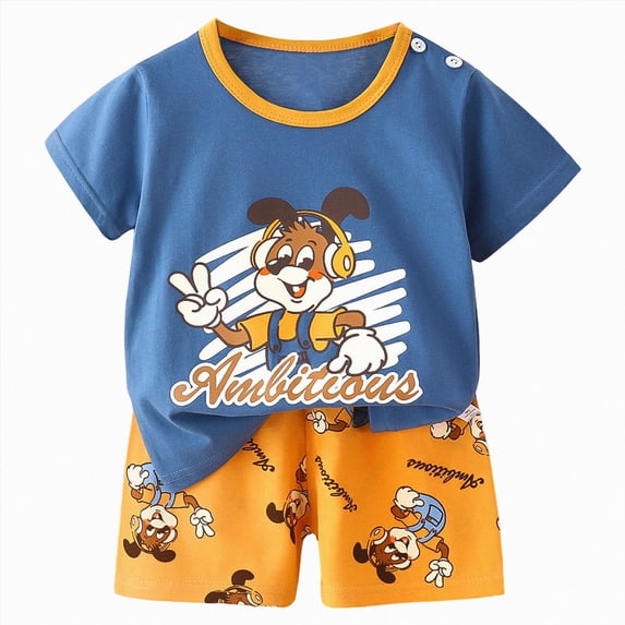 KPOPLK Boys Pajamas Summer Short Sleeve Pajamas Shorts Set 2 Piece Summer Kids Boys Pjs Sleepwear Sets Size 9-18 Months