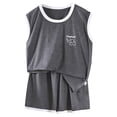 thumbnail image 1 of KPOPLK Boys Pajamas Two Piece Solid Color Pajama Teen Boy Crewneck Sleeveless Tank Top Shorts PJS Set for 1-16 Years Size 6-7 Years, 1 of 7