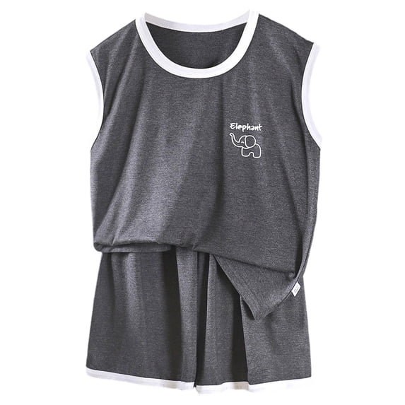 KPOPLK Boys Pajamas Two Piece Solid Color Pajama Teen Boy Crewneck Sleeveless Tank Top Shorts PJS Set for 1-16 Years Size 6-7 Years