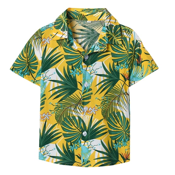 KPOPLK Boys Shirt Casual Beach Button Down Shirts Short Sleeve for Kids Lightweight Hawaiian Shirts Green,12-18 Months