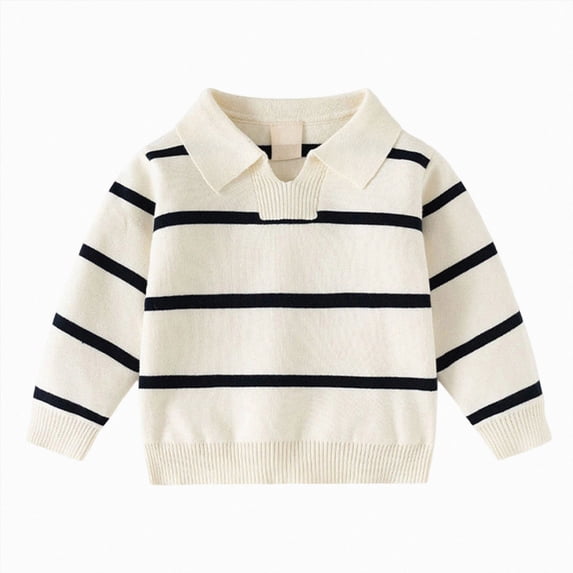 KPOPLK Boys Shirts Toddler Boys Long Sleeve Collar Sripe Print Fall T-Shirts Casual Tops Tees 1T 2T 3T 4T 5T 6T(4-5 Years,White)
