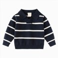 thumbnail image 1 of KPOPLK Boys Shirts Toddler Boys Long Sleeve Collar Sripe Print Fall T-Shirts Casual Tops Tees 1T 2T 3T 4T 5T 6T(5-6 Years,Navy), 1 of 8