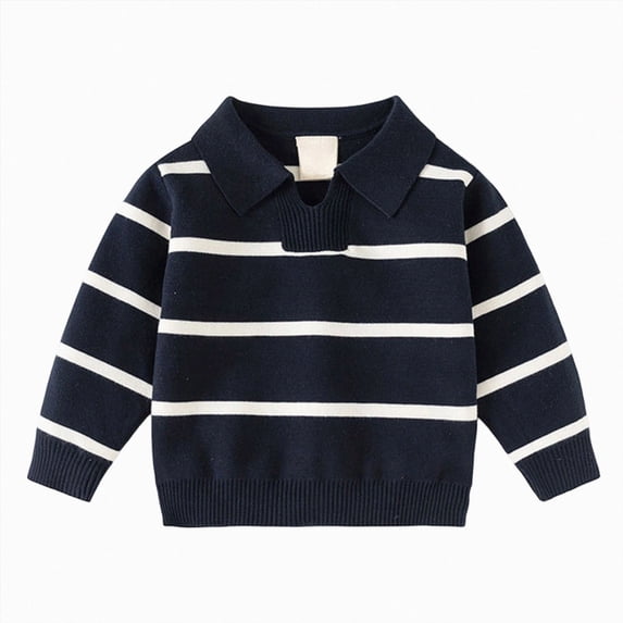 KPOPLK Boys Shirts Toddler Boys Long Sleeve Collar Sripe Print Fall T-Shirts Casual Tops Tees 1T 2T 3T 4T 5T 6T(5-6 Years,Navy)