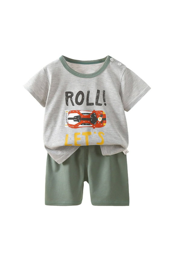 Boys Short Sleeved Shorts Suit Comfortable Breathable Fabric Fashionable Cute Cartoon Print Boy Suit,Sizes 2-3 Years