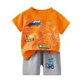 thumbnail image 1 of KPOPLK Boys Short Sleeved Shorts Suit Comfortable Breathable Fashion Casual Cartoon Children Short Sleeved Suit size 19 month boys clothes(5-6 Years,Orange), 1 of 3