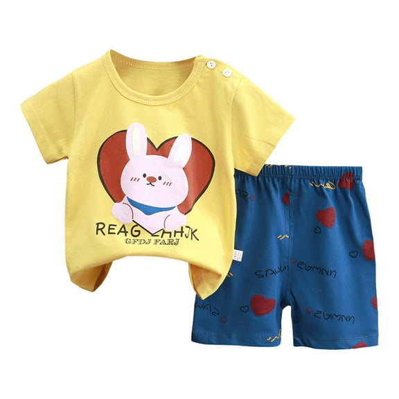 KPOPLK Boys Short Sleeved Shorts Suit Comfortable Soft Breathable Fashionable Cute Cartoon Print Children Suit 18 month boy clothes(5-6 Years,Yellow)