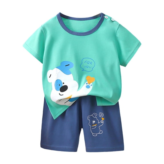 KPOPLK Boys Short Sleeved Shorts Suit Comfortable Soft Breathable Fashionable Cute Cartoon Print Children Suit,Sizes 9-18 Months
