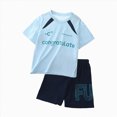 thumbnail image 1 of KPOPLK Boys Shorts Sets Teen 2 Piece Dry Fit Short Sleeve Shirt Crewneck Graphic Tee and Performance Shorts for Boys Outfit Clothes Size 7-8 Years,Blue, 1 of 4