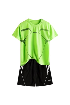 Boys Shorts Sets Teen 2 Piece Dry Fit Short Sleeve Shirt Crewneck Graphic Tee and Performance Shorts for Boys Outfit Clothes Size 9-10 Years,Green