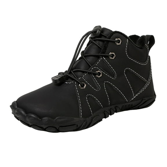 KPOPLK Boys Snow Boots Winter Warm Booties Antiskid Hiking Outdoor Shoes Ankle Boots for Kids(3,X54-Black)