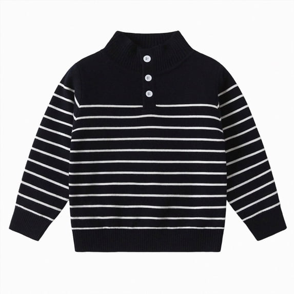 KPOPLK Boys Stripe T Shirts 1t 2t 3t 4t 5t 6t Long Sleeve Tee Shirts Kids Fall Tops Basic Tees(4-5 Years,Navy)