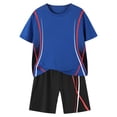 thumbnail image 1 of KPOPLK Boys Summer 2 Piece Outfits 2-14 Years Quick Dry Moisture Wicking Shirts and Stretch Shorts with Pockets Size 11-12 Years,Blue, 1 of 6