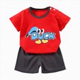 thumbnail image 1 of KPOPLK Boys Summer Clothing Set Short Sleeve Graphic Tee T-Shirt and Elastic Waist Shorts 2 Piece Outfits Set(3-6 Months,Red), 1 of 4