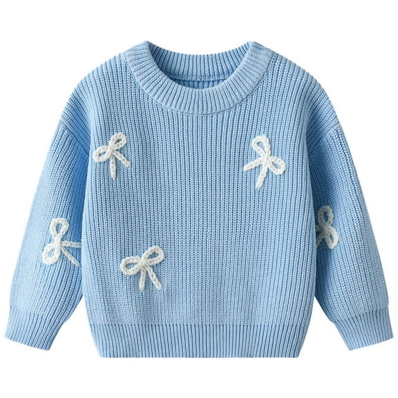 KPOPLK Boys Sweater 100% Cotton Cable Knit Boys Uniform Sweater Round-Neck Christmas Kids Pullover for Children(5-6 Years,R83-Blue)