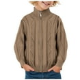 thumbnail image 1 of KPOPLK Boys Sweater Quarter Zip Pullover 100% Cotton Cable Knit Sweater Casual Long Sleeve Turtleneck for Kids(5-6 Years,R32-Brown), 1 of 5