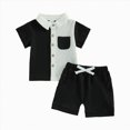 thumbnail image 1 of KPOPLK Button Up Toddler Baby Boy Outfit Set Summer Boy Casual Short Sleeve Shirt Top and Shorts Set Clothes(18-24 Months,Black), 1 of 5