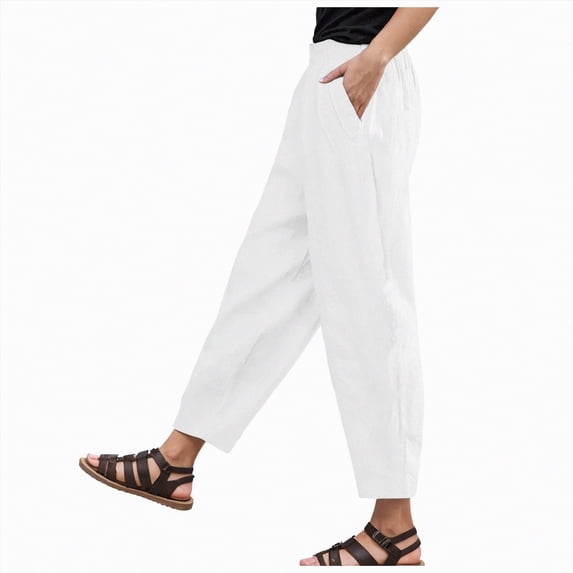 KPOPLK Cargos Pants Women Low Waist Short Jeans Pants for Women Ladies Capri Pants Pull On Stretch Summer Linen Pants for Women 2024 Home Pants Women Cotton Size L,White