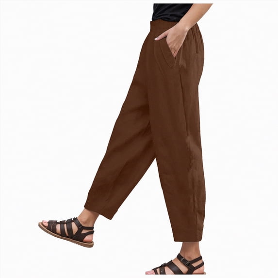 KPOPLK Cargos Pants Women Low Waist Short Jeans Pants for Women Ladies Capri Pants Pull On Stretch Summer Linen Pants for Women 2024 Home Pants Women Cotton Size S,Coffee