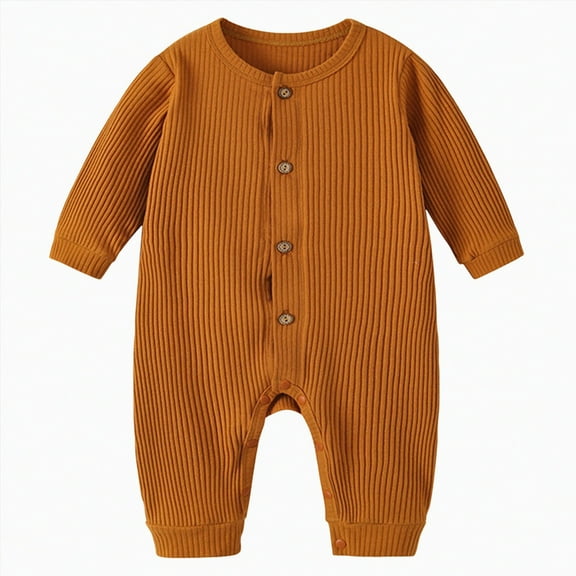 KPOPLK Casual Fall Winter Clothes Baby Boy Long Sleeve Romper Jumpsuit Playsuit One Piece Outfit(Brown,6-12 Months)